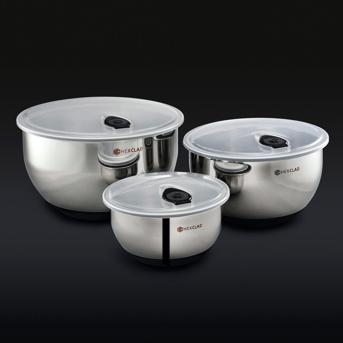 Stainless Mixing Bowl Set with Vacuum Seal Lids, 6-pc